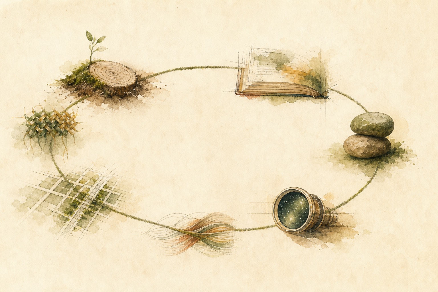 A quiet atlas of compounding domains, including soil, learning, culture, infrastructure, science, and stable memory.