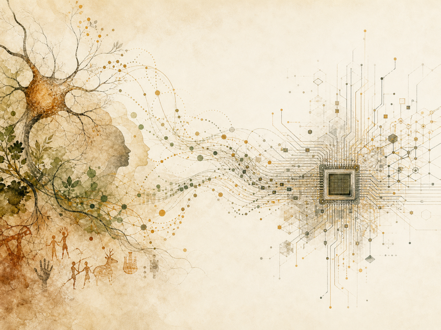Intelligence in another substrate: AI is not outside the story. It is a new material for learned models and action loops.