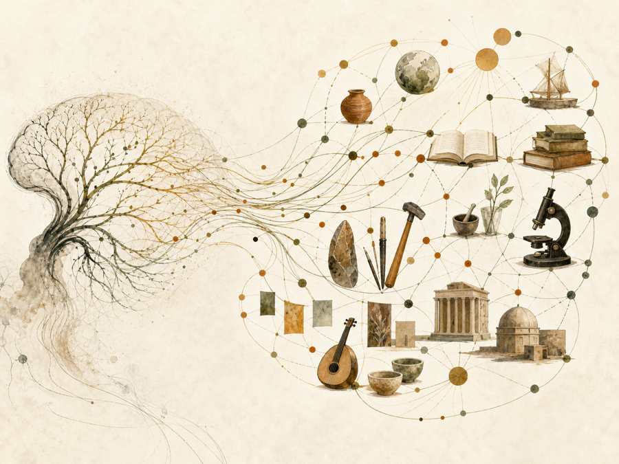Models leave the skull: Language lets private models leave the skull and become culture, science, and institutions.